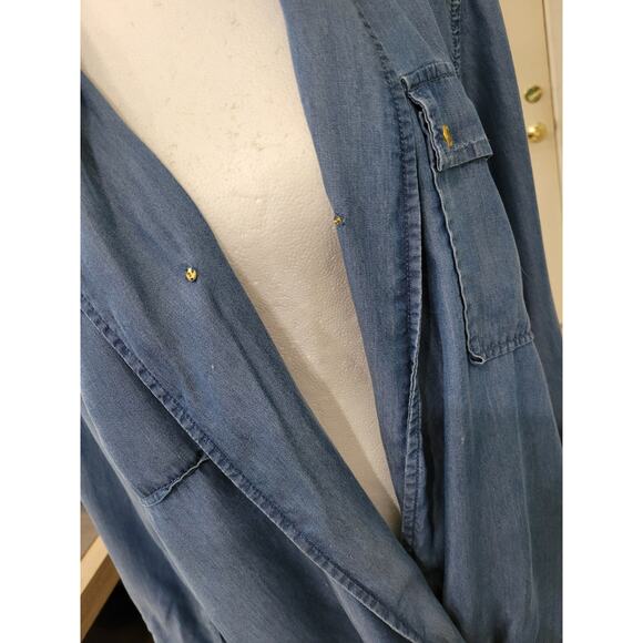 Michael Kors Chambray Blouse Top Women's Small Blue Lyocell Surplice Crossover - Picture 6 of 9